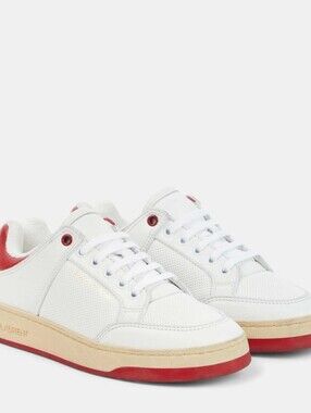 Saint Laurent White & Red Low-Top Leather Sneakers - New W Box. Sz EU 43.5